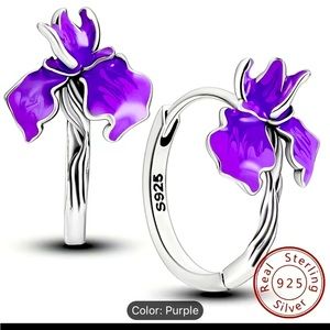 925 Sterling Silver Hoop Earrings Elegance Purple Drip Oil Iris Design